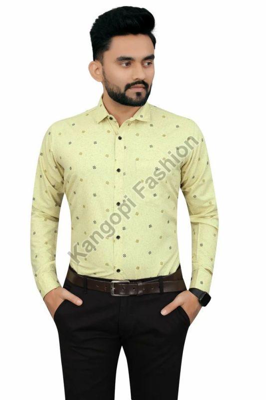 Mens Yellow Printed Stylish Cotton Shirt