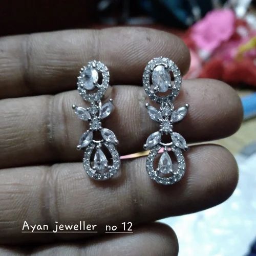 Silver Polish American Diamond Earrings