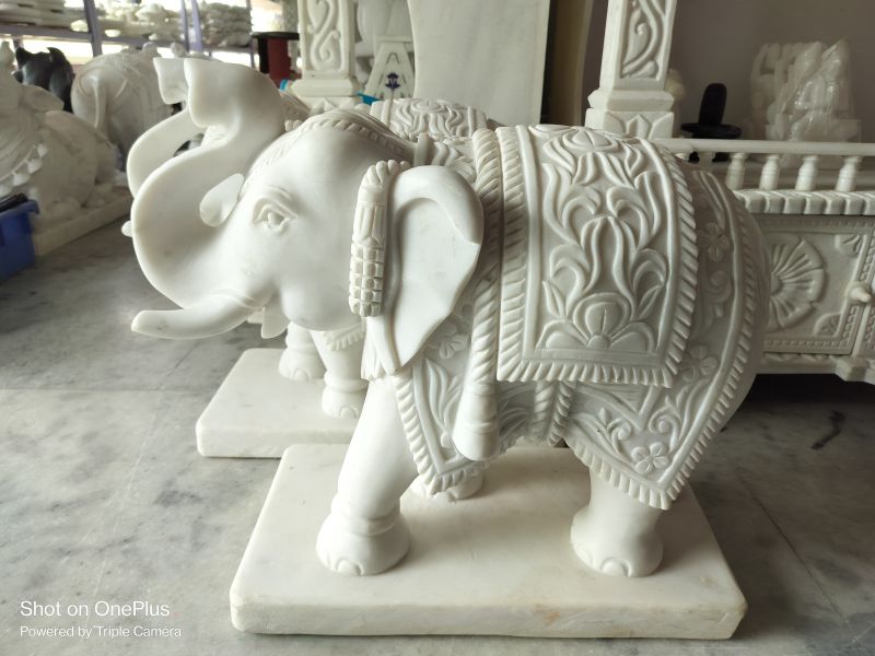 White Marble Elephant Statue