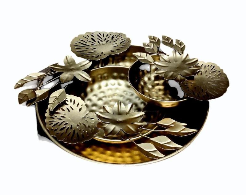 Golden Antique Metal Flower Urli