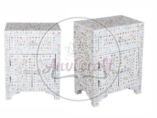 Floral Design 1 Drawer 2 Door Bedside Table