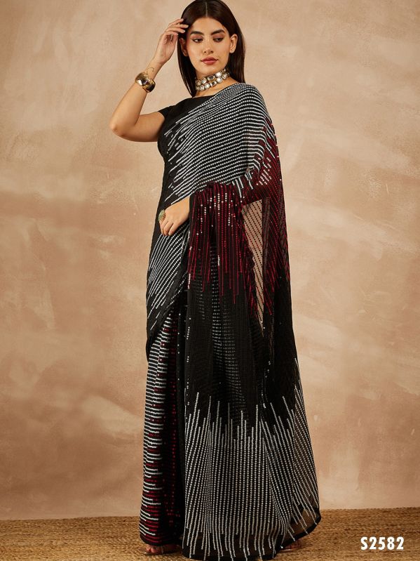 Black Georgette Sequence Saree