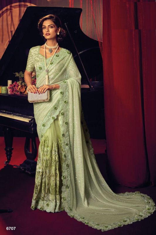 Green Embroidered Saree