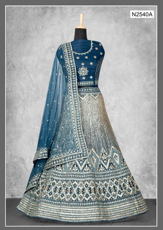 Teal Blue Designer Party Wear Lehenga