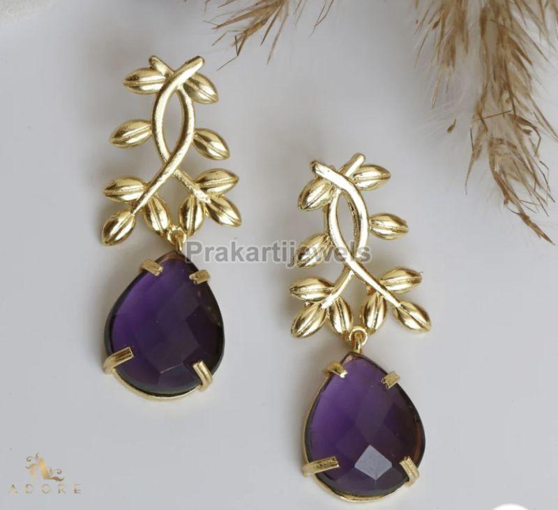 Ladies Amethyst Leaves Stud Earrings