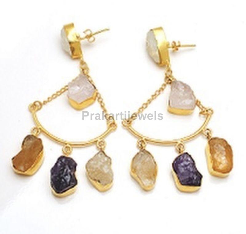 Ladies Rough Gem Stones Earring