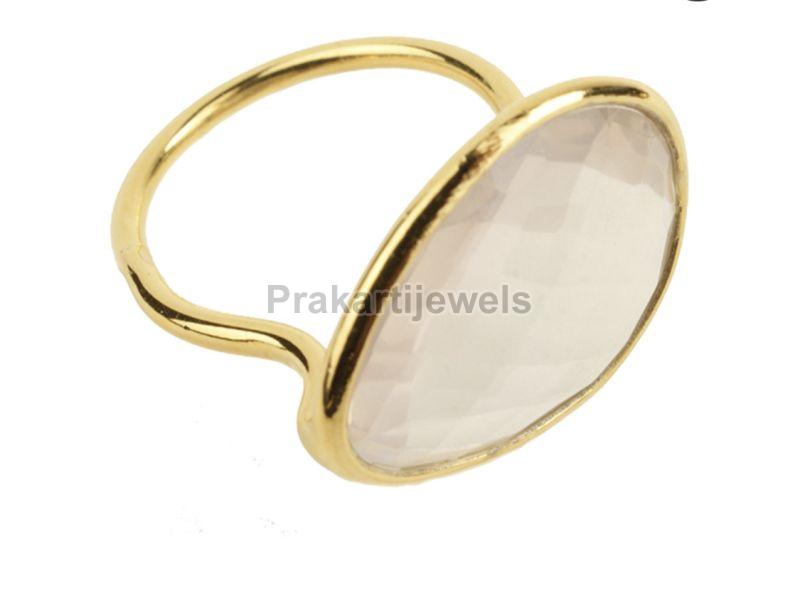 Ladies Gold Plated Uneven Rose Quartz Ring