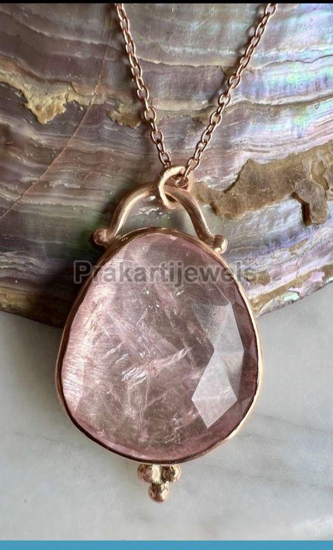 Ladies Uneven Shaped Rose Quartz Pendant