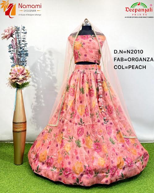 Peach Organza Lehenga Choli