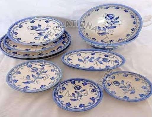 25 Pcs Blue Pottery Dinner Set