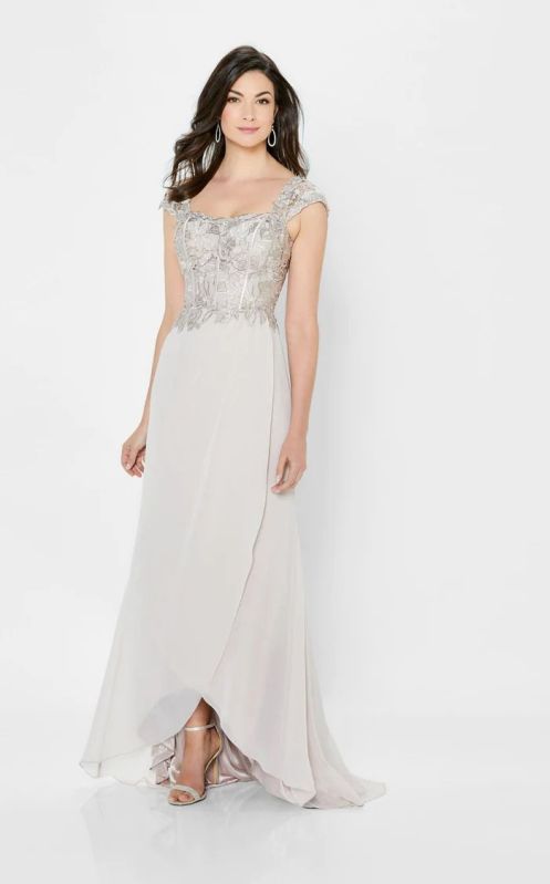 Mink Chiffon Embroidered Straight Neckline Partywear Gown