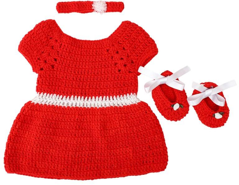 White Red New Born Baby Dress Set