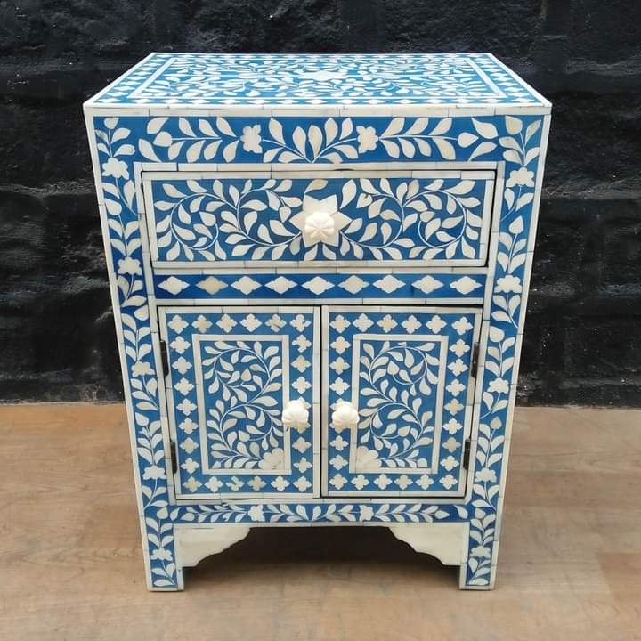 Bone Inlay Carved Side Tables
