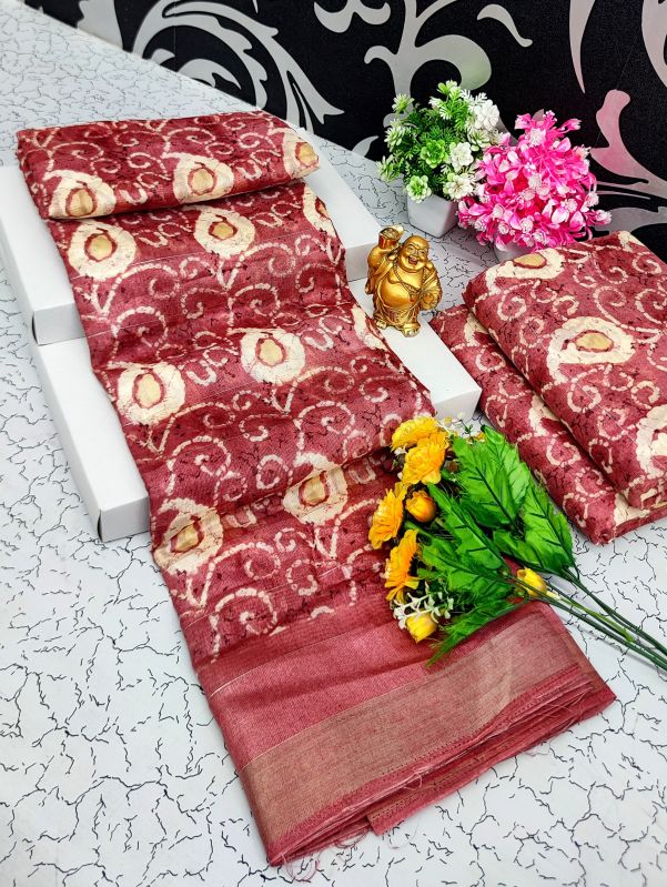 ONION PINK COTTON SAREES WITH PRINTED DESIGN