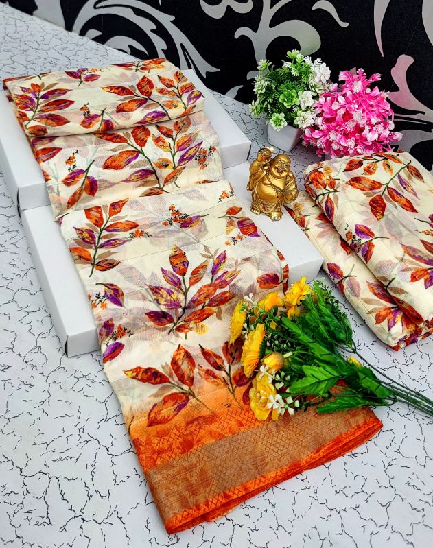 white soft cotton saree with beautiful flower printed