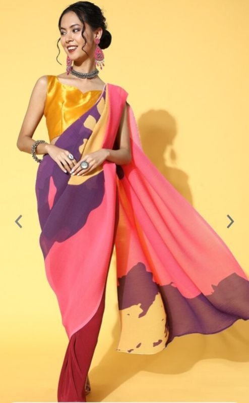Multicolor Celebrity Style Poly Georgette Saree