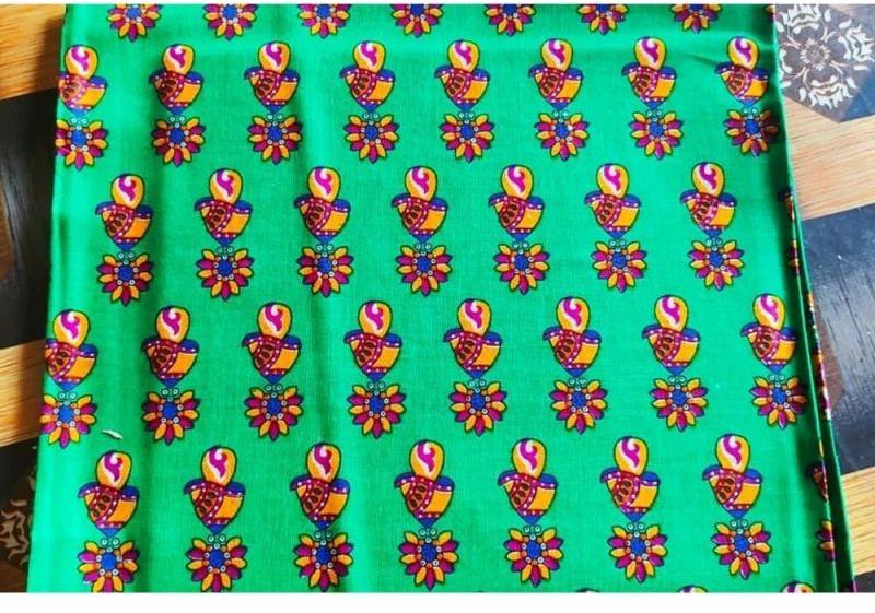 Printed Green Cotton Blouse Fabric