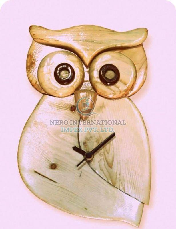 Bengal Art Wooden Owl Shape Clock
