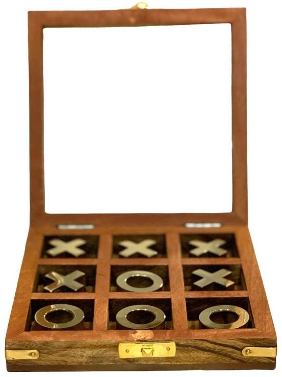 6x6 Inch Wooden & Brass  Tic Tac Toe Game