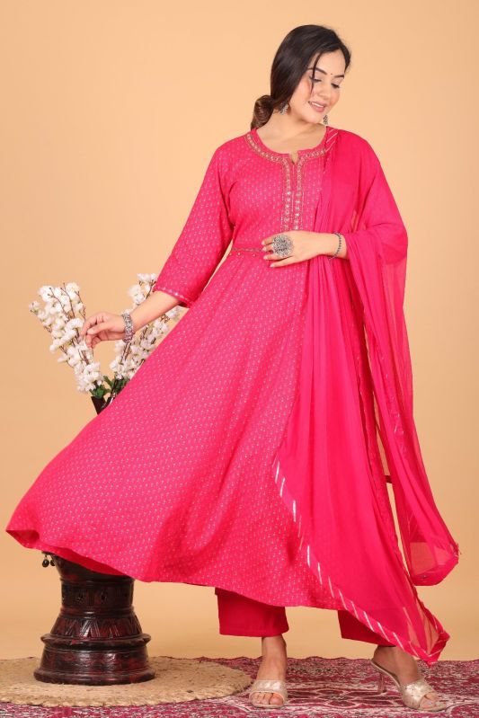 Pink Rayon Anarkali Suit