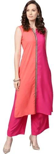 Plain Pink Crepe Palazzo Suit