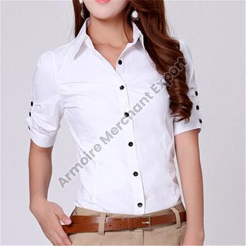 Plain White Cotton Ladies Formal Shirt