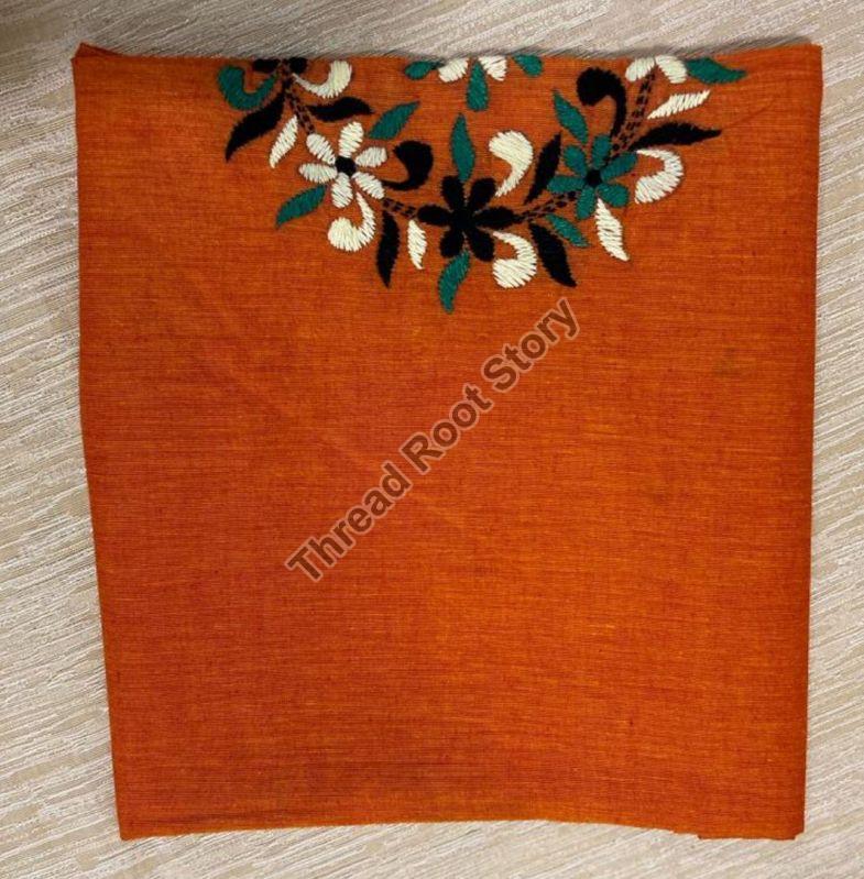 Embroidered Cotton Orange Blouse Fabric