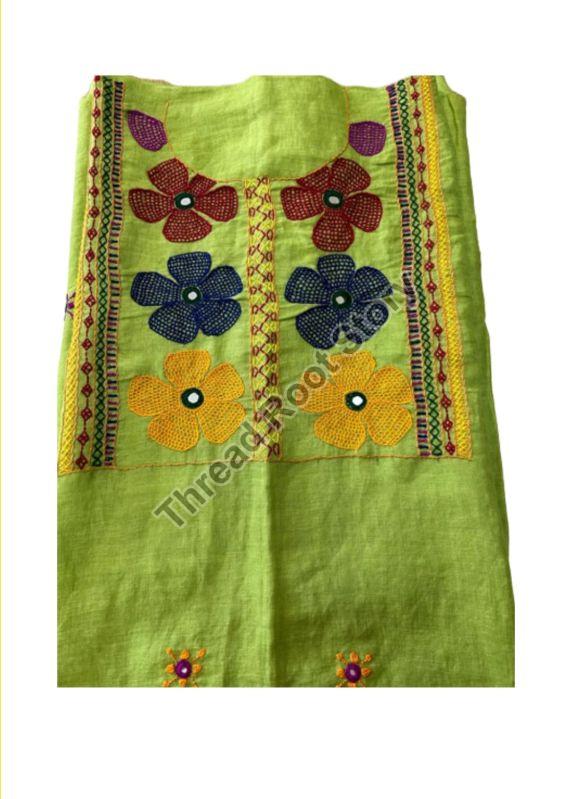 Khadi Cotton Green Kurti Fabric