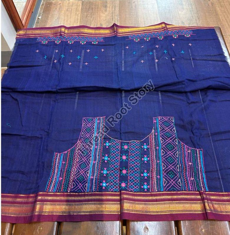 Pure Handloom Cotton Blue Blouse Fabric