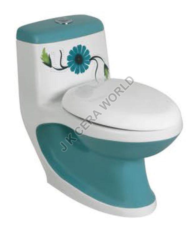 Aqua Green and White Ceramic One Piece Water Closet