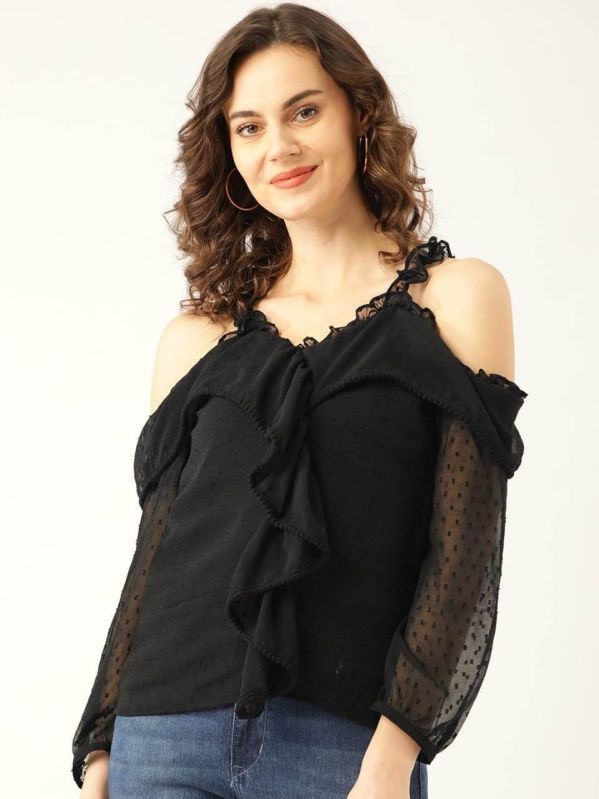 Black Georgette Cold Shoulder Top