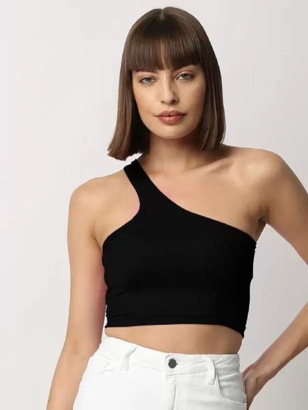 Black One Shoulder Crop Top