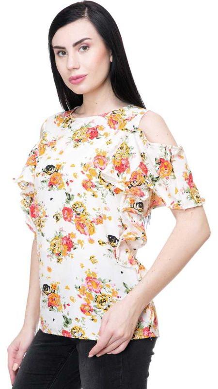 Floral Printed Ladies Cold Shoulder Top