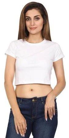 Half Sleeve White Crop Top