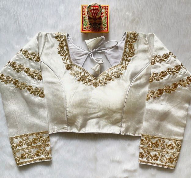 Ladies White Embroidery Silk Blouse