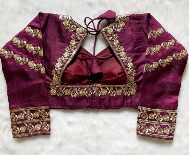 Ladies Wine Embroidered Silk Blouse