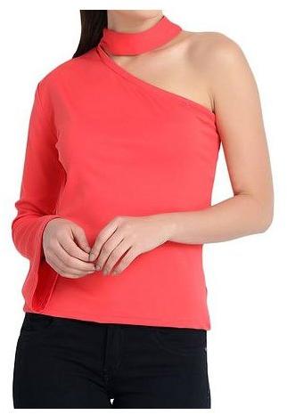 Pink Cotton Blend One Shoulder Top