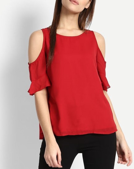 Plain Casual Cold Shoulder Top