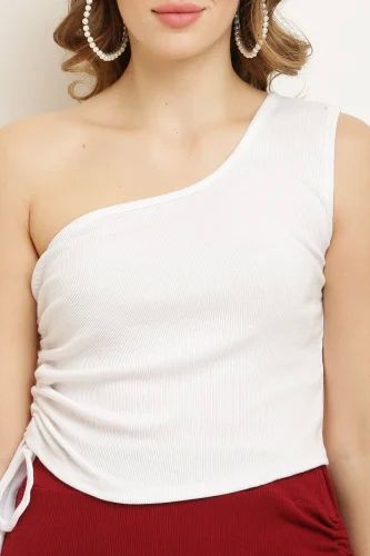 White Cotton One Shoulder Top