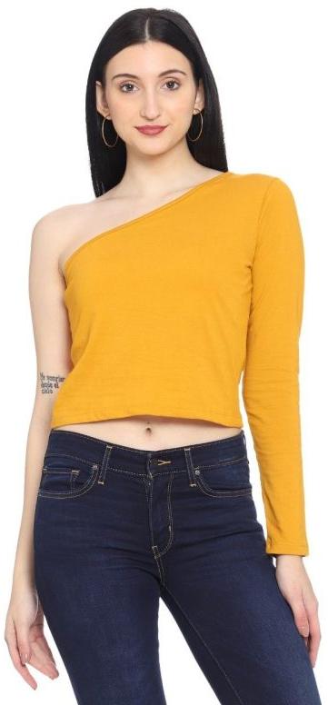 Yellow Plain Ladies One Shoulder Top