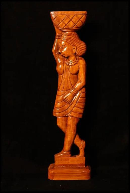 Woman Holding Basket Wooden Art