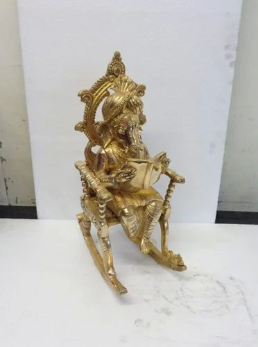 Brass Ganesha Statue Sitting On Chair