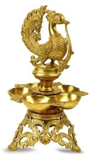 8 Inch Brass Peacock Oil Lamp