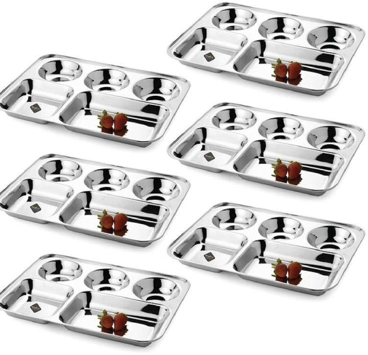 Stainless Steel Round Vati 5 in 1 Compartment Plate