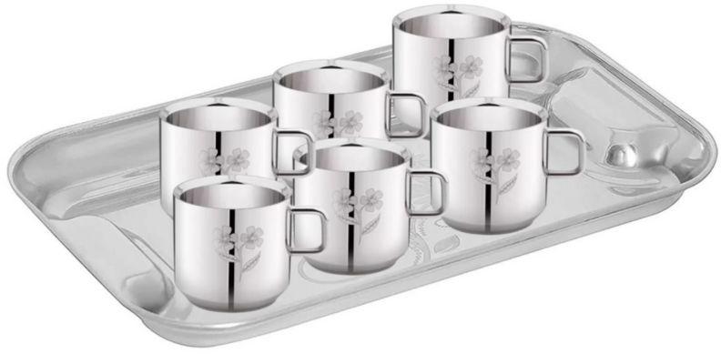 Stainless Steel Tea Cup & Tray Set