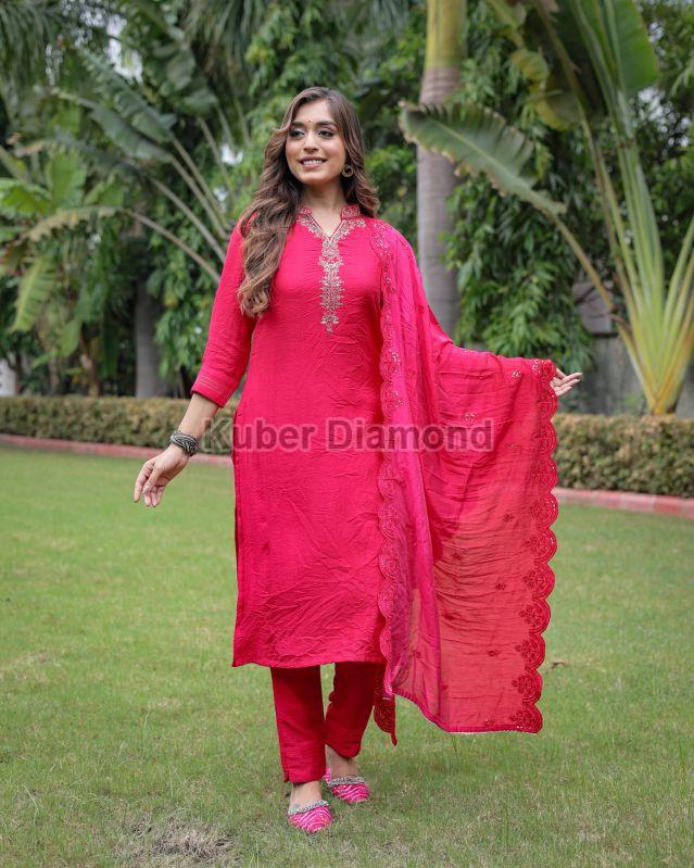 Ladeis PInk Hand Embroidery Kurti with Pant