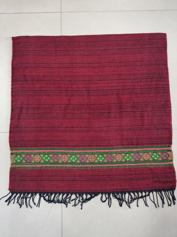 Red Woolen Stripes Kullu Shawl