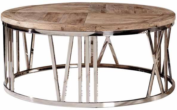 Round Steel Coffee Table with Wooden Top
