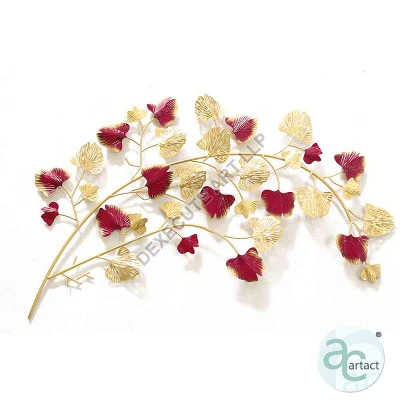 Crimson Red and Gold Ginkgo Leaves Branch Metal Wall Art