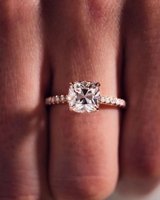 Cushion Cut Lab Created Diamond Hidden Halo Solitaire Wedding Ring